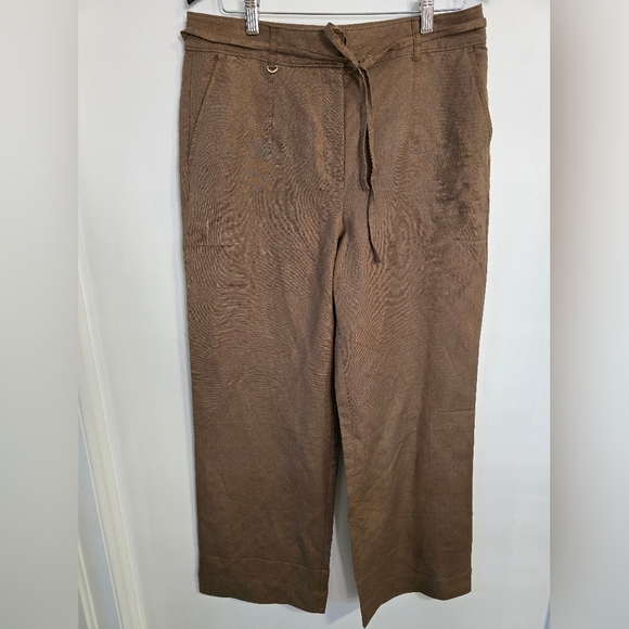 LOFT Wide Leg Brown Pants Trousers Linen High Waist Size 10 M - Picture 6 of 13